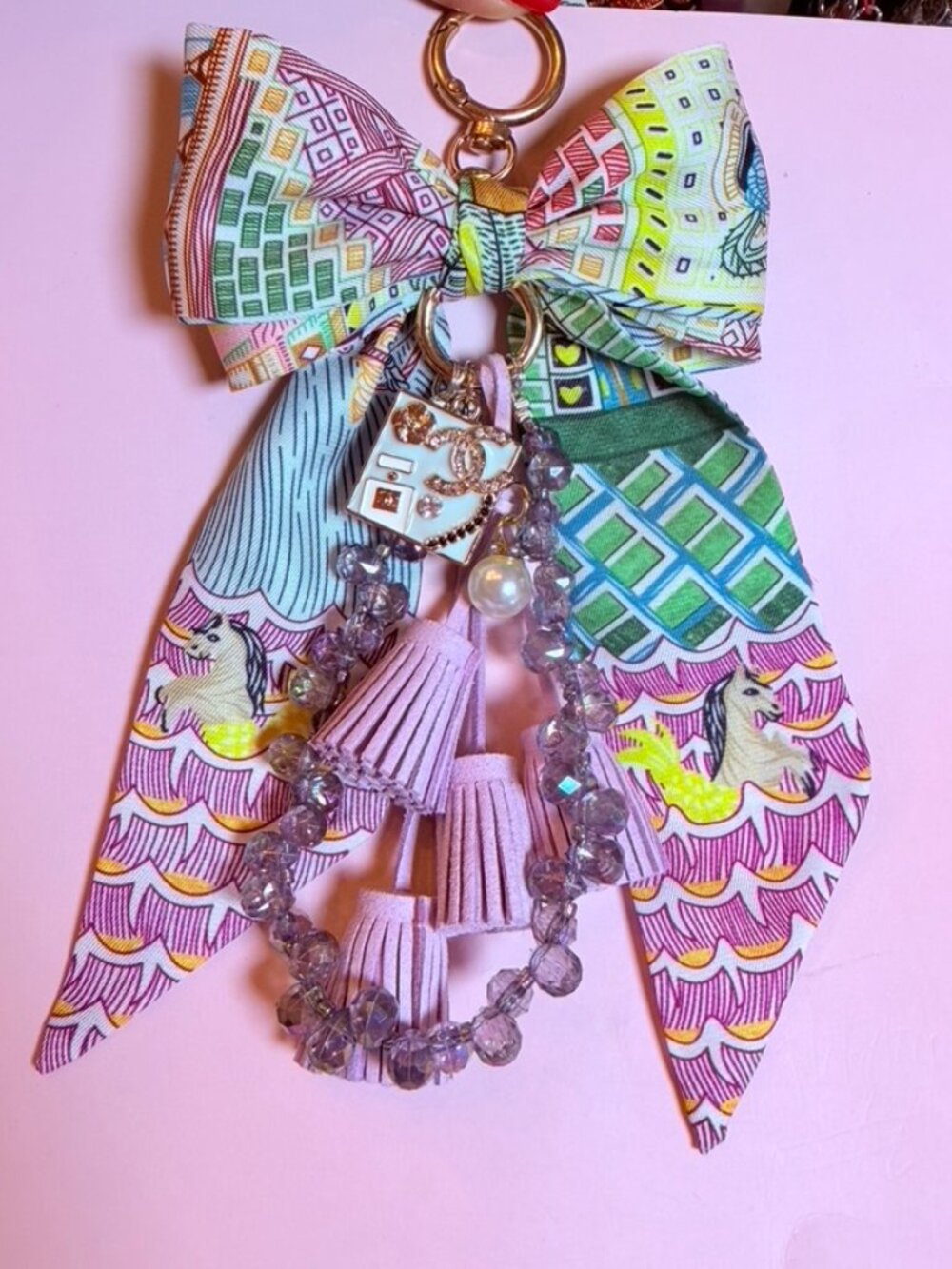 Pink Green Twilly Custom Statement Bag Charm